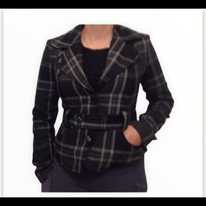 🔴Gray charcoal plaid jacket coat-S